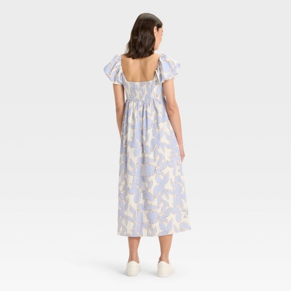 NWT A New Day Puff Sleeve Blue & Cream Floral Maxi Dress Size Small - Picture 2 of 8